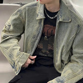 Threebooy Men's Denim Jacket Autumn Vintage Washed Casual Denim Jackets Solid Lapel Fashion Motorcycle Jeans Jackets Korea Style Coat